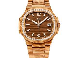 asta-Women Acetate Japan Quartz Watch Amber Wood-Grain Swirl 8301-Acetate Strap