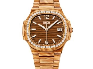 asta-Women Acetate Japan Quartz Watch Amber Wood-Grain Swirl 8301-Acetate Strap