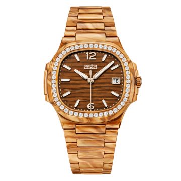 asta-Women Acetate Japan Quartz Watch Amber Wood-Grain Swirl 8301-Acetate Strap
