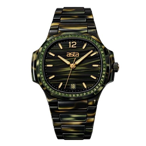 asta-Women Acetate Japan Quartz Watch Jungle Shadow Phantom 8501-Acetate Strap