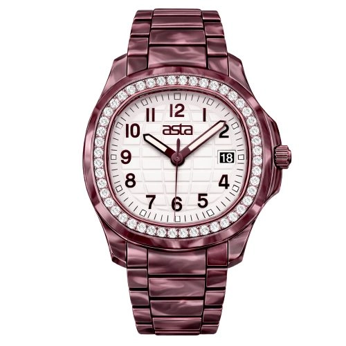 asta-Women Acetate Japan Quartz Watch Burgundy Wine Phantom 8601-Acetate Strap
