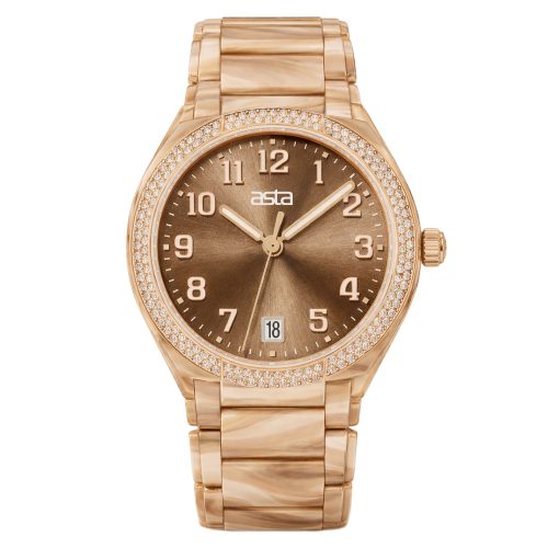 asta-Women Acetate Japan Quartz Watch Latte Cloud Swirl 8901-Acetate Strap