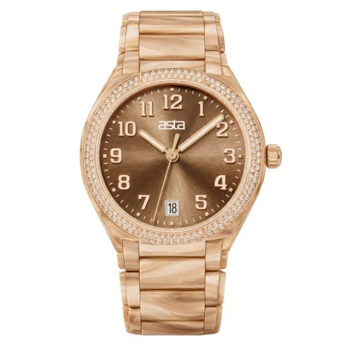 asta-Women Acetate Japan Quartz Watch Latte Cloud Swirl 8901-Acetate Strap