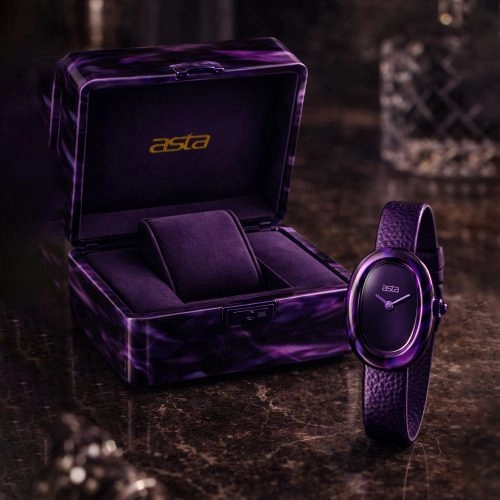 asta-Women Acetate Japan Quartz Watch Midnight Wisteria Drift 9801-Purple Leather Strap