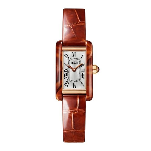 asta-Women Acetate Japan Quartz Watch Honey Agate Essence 9901-Brown Leather Strap