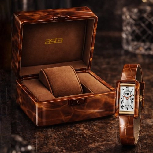 asta-Women Acetate Japan Quartz Watch Honey Agate Essence 9901-Brown Leather Strap