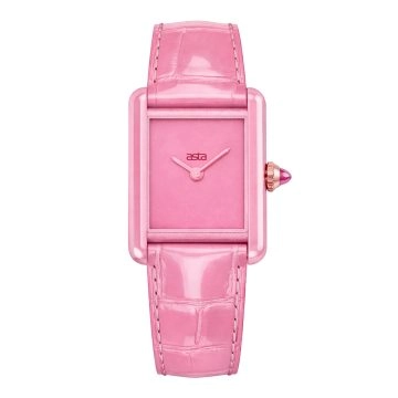 asta-Women Acetate Japan Quartz Watch Barbie Crystal Essence 10201-Pink Leather Strap
