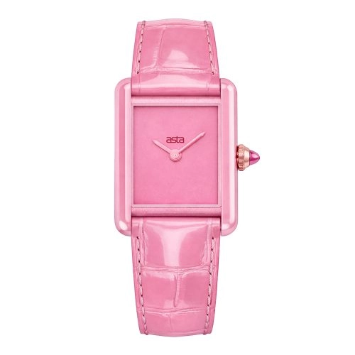 asta-Women Acetate Japan Quartz Watch Barbie Crystal Essence 10201-Pink Leather Strap