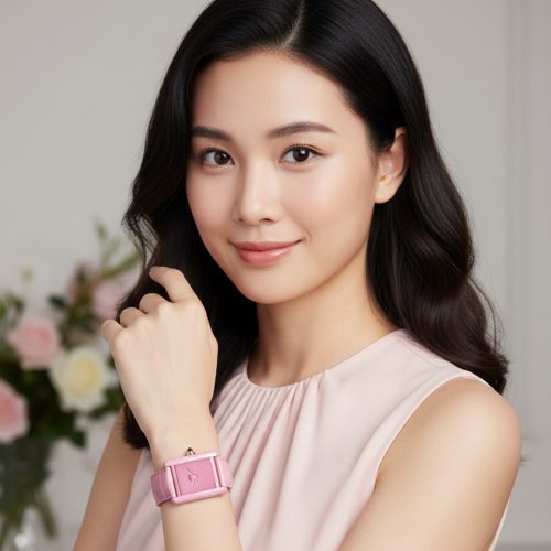 asta-Women Acetate Japan Quartz Watch Barbie Crystal Essence 10201-Pink Leather Strap