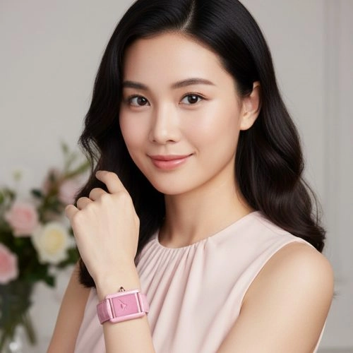 asta-Women Acetate Japan Quartz Watch Barbie Crystal Essence 10201-Pink Leather Strap