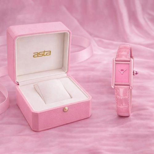 asta-Women Acetate Japan Quartz Watch Barbie Crystal Essence 10201-Pink Leather Strap