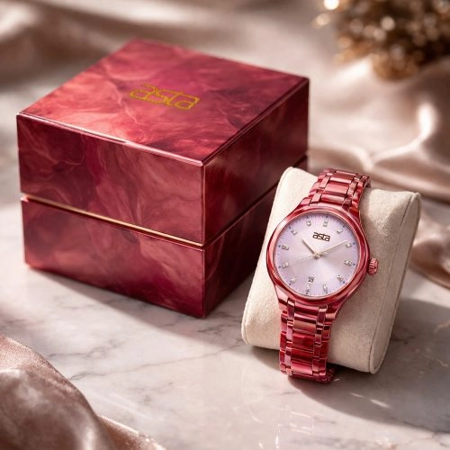 asta-Damenuhr aus Acetat, japanisches Quarzwerk, „Crimson Shadow Phantom“ 10501 – Acetat-Armband