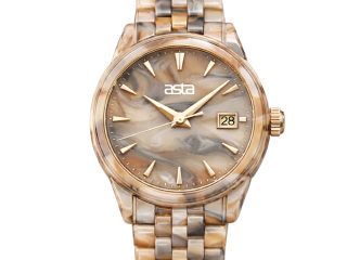 asta-Women Acetate Japan Quartz Watch Golden Grey Crag Swirl 11901-Acetate Strap