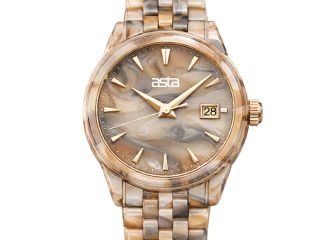 asta-Women Acetate Japan Quartz Watch Golden Grey Crag Swirl 11901-Acetate Strap