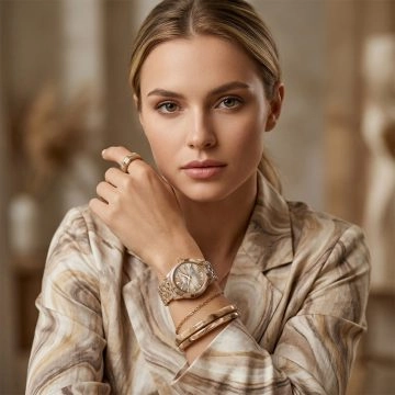 asta-Women Acetate Japan Quartz Watch Golden Grey Crag Swirl 11901-Acetate Strap