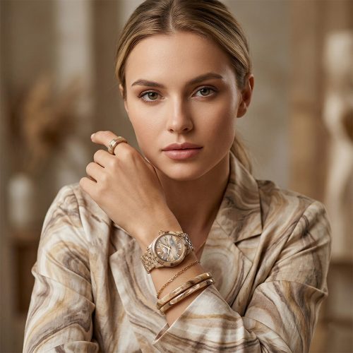 asta-Women Acetate Japan Quartz Watch Golden Grey Crag Swirl 11901-Acetate Strap