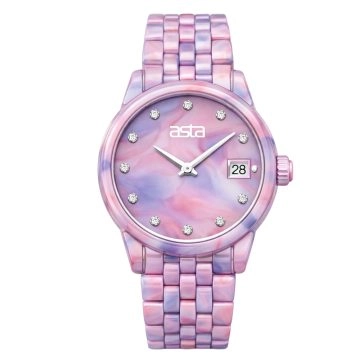 asta-Women Acetate Japan Quartz Watch Lavender Rose Tide Swirl 12001-Acetate Strap