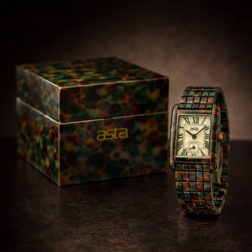 asta-Kvindeur i acetat med japansk kvartsværk, farve: Jungle Tortoise Swirl, model 12201 – rem i acetat