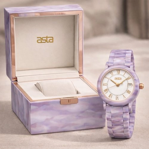 asta-Women Acetate Japan Quartz Watch Mist Lavender Drift 12501-Acetate Strap