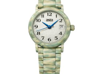 asta-Women Acetate Japan Quartz Watch Mint Obsidian Swirl 12601-Acetate Strap