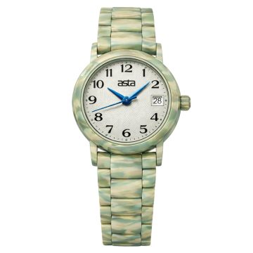 asta-Women Acetate Japan Quartz Watch Mint Obsidian Swirl 12601-Acetate Strap