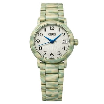 asta-Women Acetate Japan Quartz Watch Mint Obsidian Swirl 12601-Acetate Strap