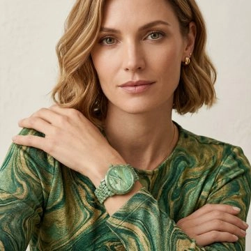 asta-Women Acetate Japan Quartz Watch Emerald Tide Swirl 12701-Acetate Strap