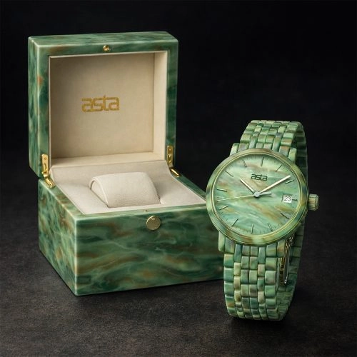 asta-Women Acetate Japan Quartz Watch Emerald Tide Swirl 12701-Acetate Strap