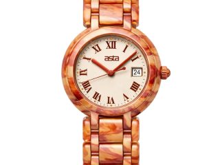 asta-Women Acetate Japan Quartz Watch Caramel Obsidian Swirl 12901-Acetate Strap