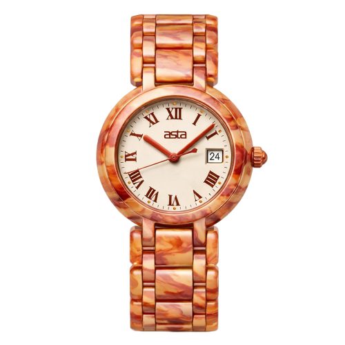 asta-Women Acetate Japan Quartz Watch Caramel Obsidian Swirl 12901-Acetate Strap