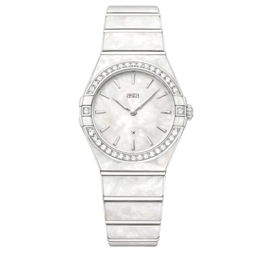 asta-Women Acetate Japan Quartz Watch Glacier Obsidian White 13301-Acetate Strap