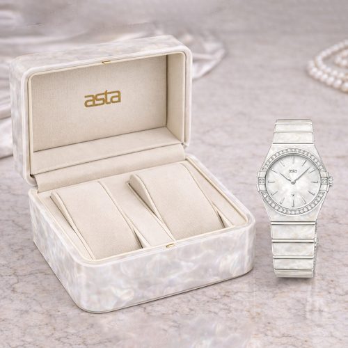 asta-Women Acetate Japan Quartz Watch Glacier Obsidian White 13301-Acetate Strap