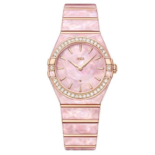 asta-Women Acetate Japan Quartz Watch Pink Quartz Essence Swirl 13303-Acetate Strap