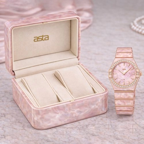 asta-Women Acetate Japan Quartz Watch Pink Quartz Essence Swirl 13303-Acetate Strap