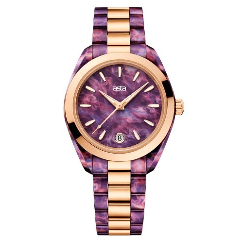 Reloj de cuarzo japonés para mujer de Asta con correa de acetato «Aurora Violet Essence» 13402