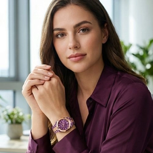 Reloj de cuarzo japonés para mujer de Asta con correa de acetato «Aurora Violet Essence» 13402
