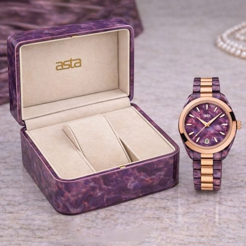 Reloj de cuarzo japonés para mujer de Asta con correa de acetato «Aurora Violet Essence» 13402