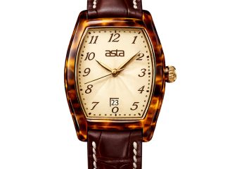 asta-Women Acetate Japan Quartz Watch Golden Amber Tortoise 13601-Brown Leather Strap