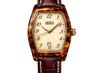 asta-Women Acetate Japan Quartz Watch Golden Amber Tortoise 13601-Brown Leather Strap