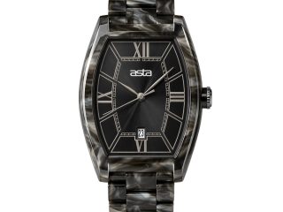 asta-Women Acetate Japan Quartz Watch Black Obsidian Vein Swirl 13701-Acetate Strap