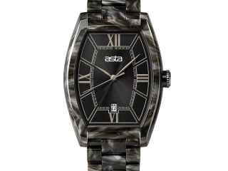 asta-Women Acetate Japan Quartz Watch Black Obsidian Vein Swirl 13701-Acetate Strap