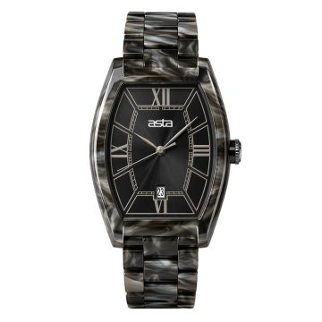 asta-Women Acetate Japan Quartz Watch Black Obsidian Vein Swirl 13701-Acetate Strap