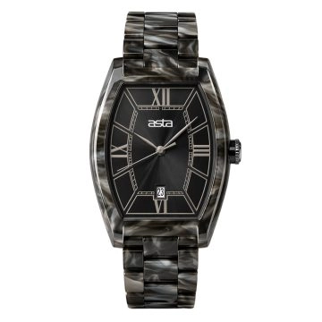 asta-Women Acetate Japan Quartz Watch Black Obsidian Vein Swirl 13701-Acetate Strap