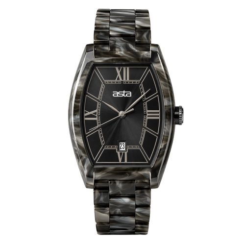 asta-Women Acetate Japan Quartz Watch Black Obsidian Vein Swirl 13701-Acetate Strap