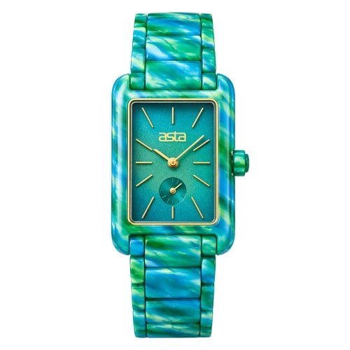 asta-Damenuhr aus Acetat, japanisches Quarzwerk, „Emerald Sea-Star Swirl“, 13901 – Acetat-Armband
