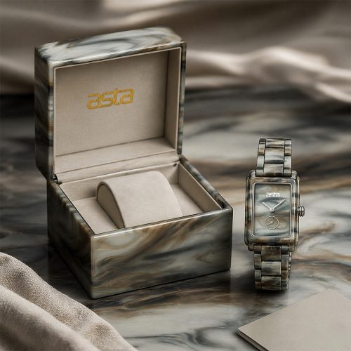 asta-Women Acetate Japan Quartz Watch Grey Rock Ink Swirl 14001-Acetate Strap