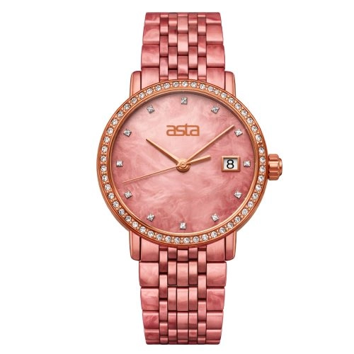 Reloj de cuarzo japonés para mujer de Asta con correa de acetato, modelo «First Blush Glaze» 14101-Acetate Strap