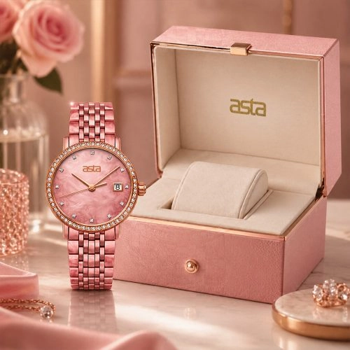 Reloj de cuarzo japonés para mujer de Asta con correa de acetato, modelo «First Blush Glaze» 14101-Acetate Strap
