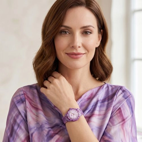 asta-Women Acetate Japan Quartz Watch Purple Pink Star-Tide Swirl 14401-Acetate Strap