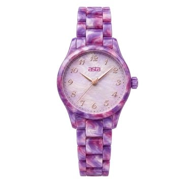 asta-Women Acetate Japan Quartz Watch Purple Pink Star-Tide Swirl 14401-Acetate Strap
